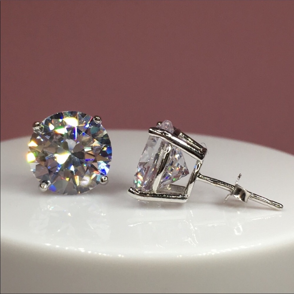 14k white gold diamond stud earrings round cut D VSS1 over - Picture 8 of 11